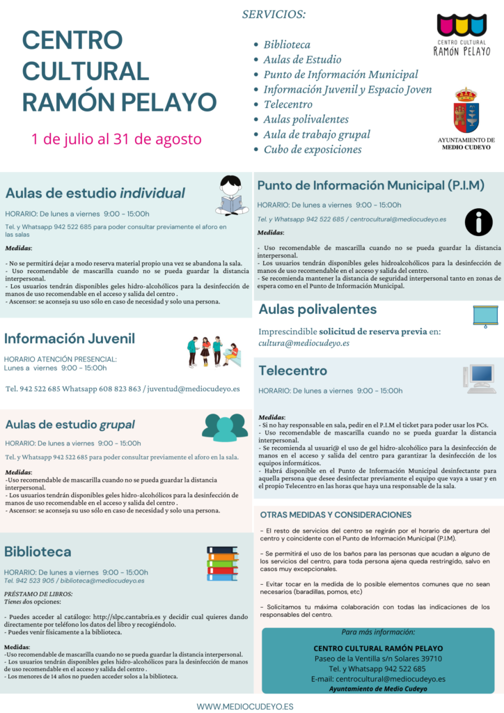 Horario de verano del Centro Cultural Ramón Pelayo