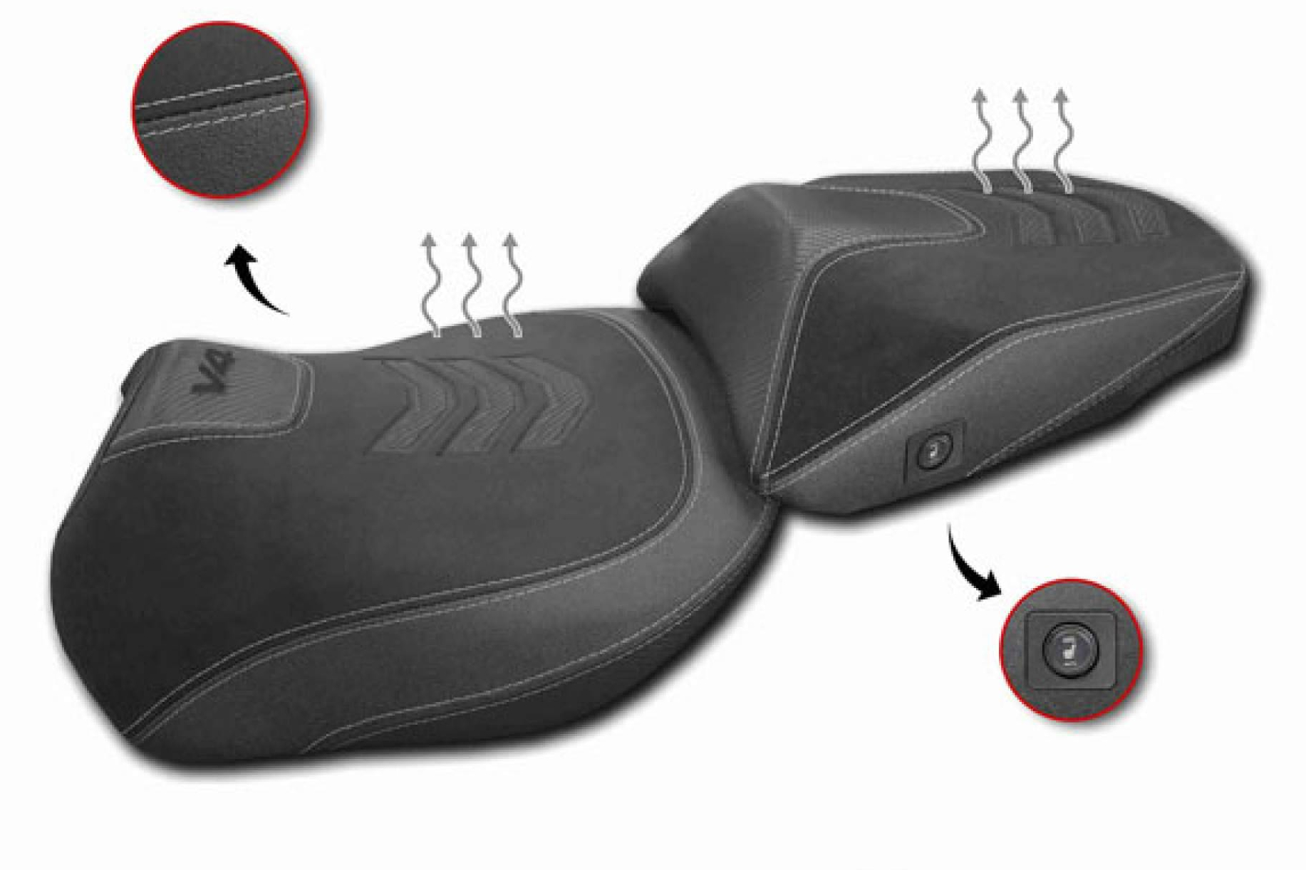 JM-FUNDAS incorpora el asiento calefactable para Ducati Multistrada V4 en versiones personalizables